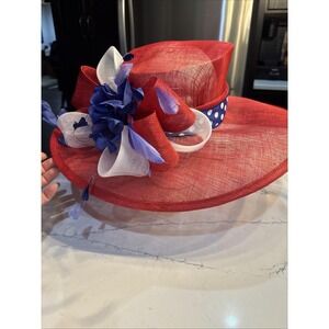 Dee's Women's Derby Red White Blue Derby Wedding Dress Hat Flower